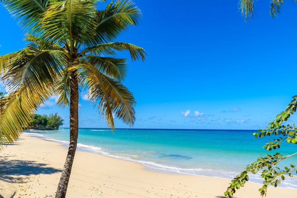 Mullins Beach - tropical beach on the Caribbean island of Barbados. It is a paradise destination with a white sand beach and turquoiuse sea